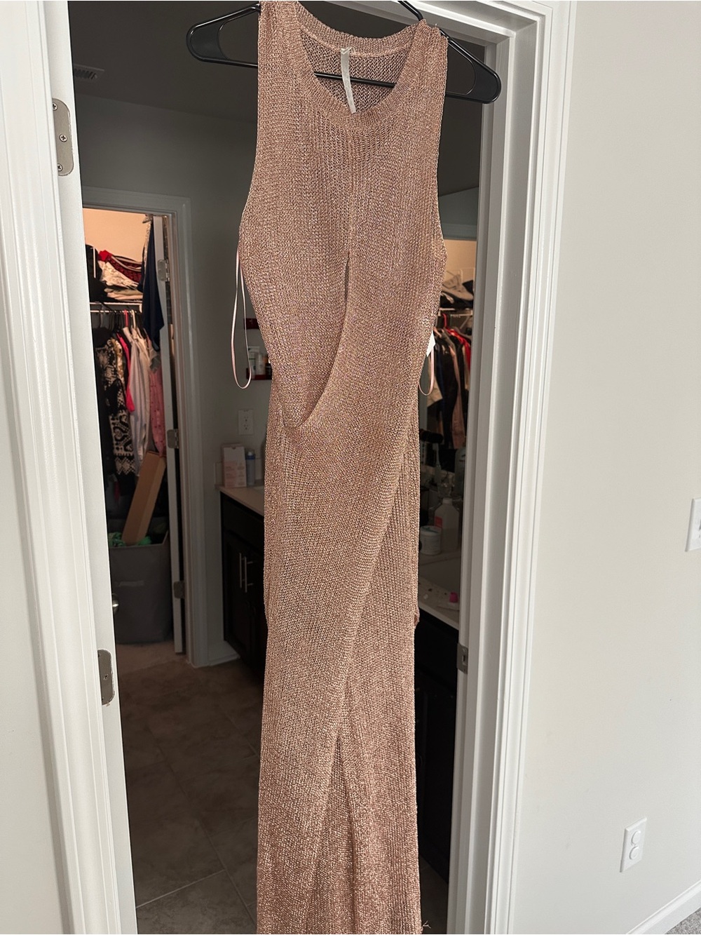 Sleeveless Metallic Rose Gold Knit Cover Up NWT